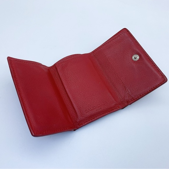 Balenciaga Papier Lambskin Leather Mini Tri-Fold Wallet in Red - Picture 2 of 11